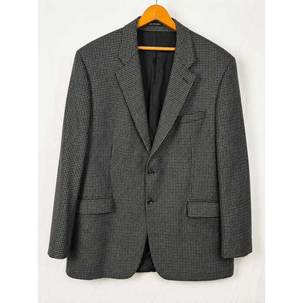 Lauren Ralph Lauren Mens 46R Lambswool Houndstooth Blazer Sport Coat Black Brown